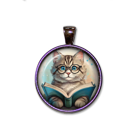 Tabby Cat with Book and Glasses