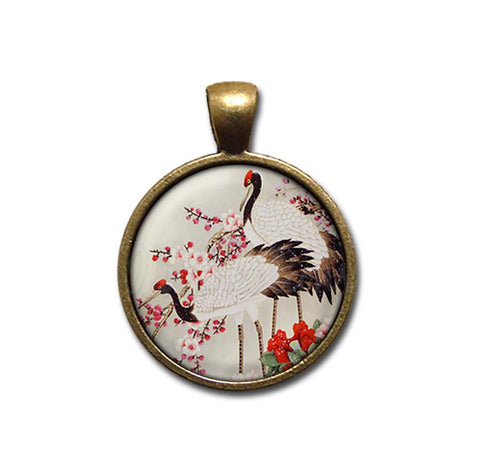 Japanese Cranes in Cherry Blossoms