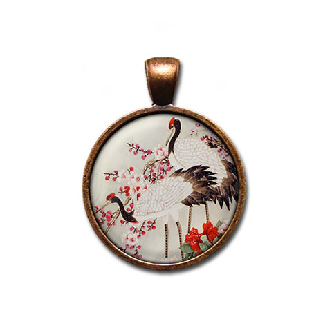 Japanese Cranes in Cherry Blossoms