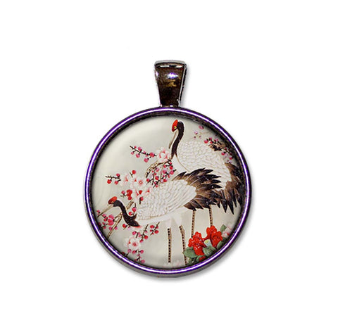 Japanese Cranes in Cherry Blossoms