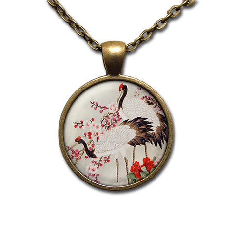 Japanese Cranes in Cherry Blossoms
