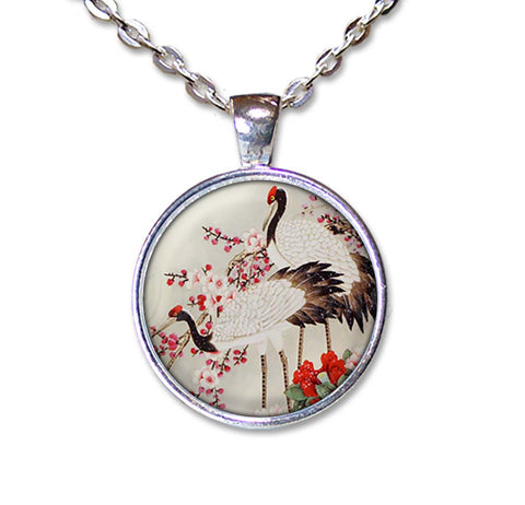 Japanese Cranes in Cherry Blossoms