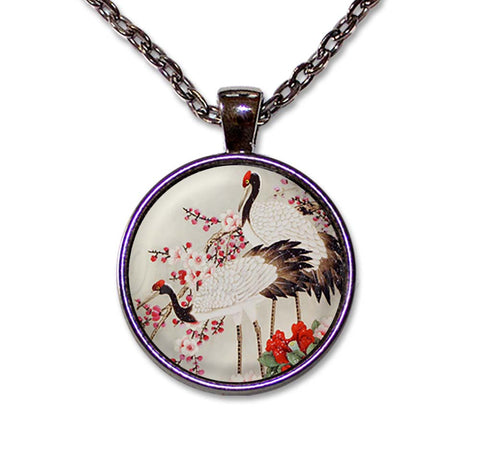 Japanese Cranes in Cherry Blossoms