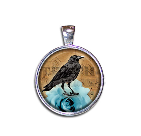 Black Raven on Blue Rose