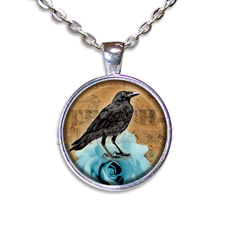 Black Raven on Blue Rose