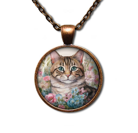 Sweet Tabby Cat in Florals