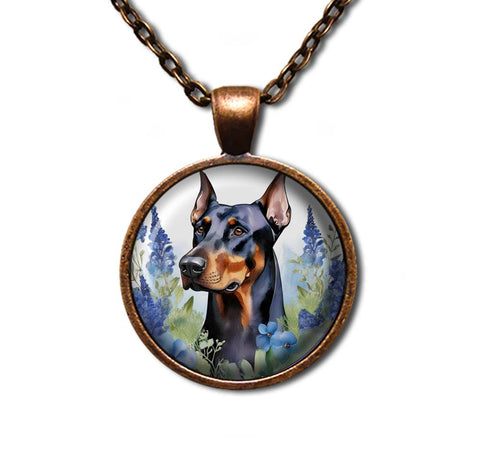 Doberman Pinscher Shabby Chic Blue Bonnet