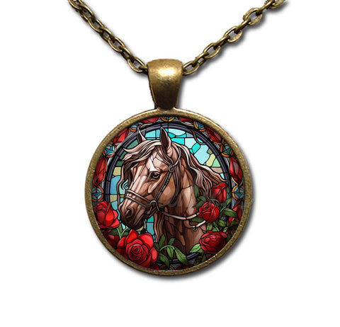 Faux Stained Glass Horse with Roses