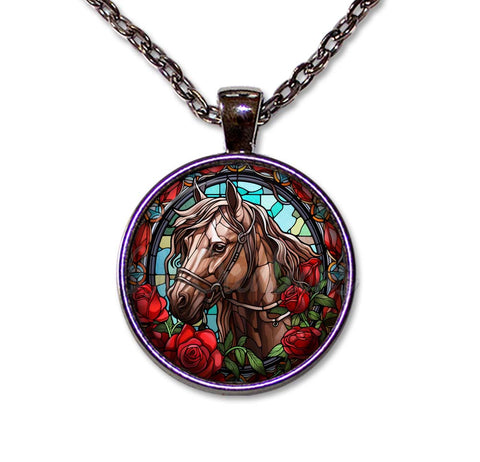 Faux Stained Glass Horse with Roses