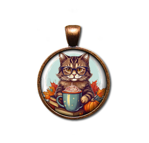 Autumn Tabby Cat with Pumpkin Latte