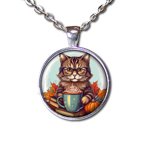 Autumn Tabby Cat with Pumpkin Latte