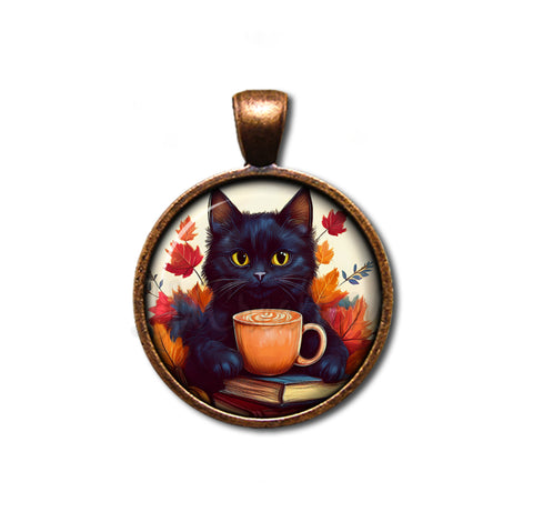 Autumn Black Kitten with Pumpkin Latte