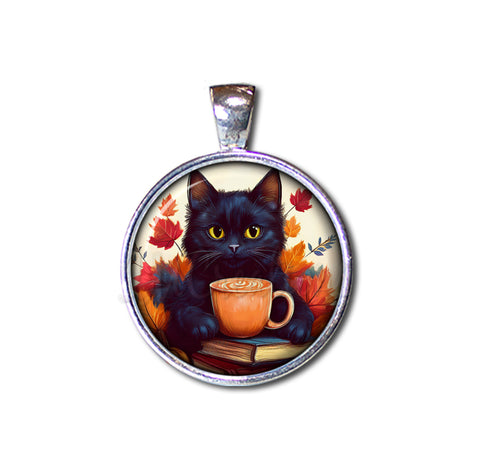 Autumn Black Kitten with Pumpkin Latte