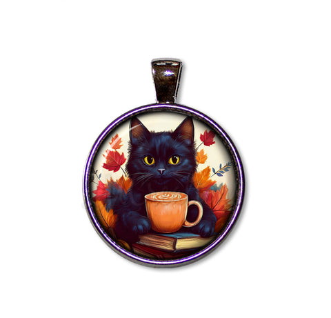 Autumn Black Kitten with Pumpkin Latte