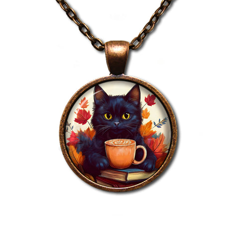 Autumn Black Kitten with Pumpkin Latte