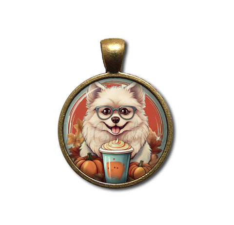 Autumn Pomeranian Dog with Pumpkin Latte