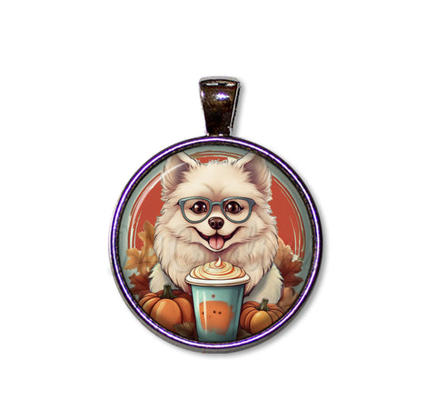 Autumn Pomeranian Dog with Pumpkin Latte