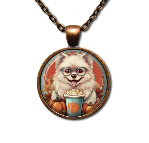 Autumn Pomeranian Dog with Pumpkin Latte