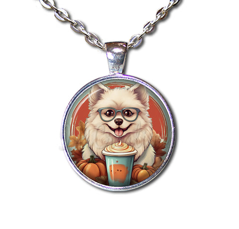 Autumn Pomeranian Dog with Pumpkin Latte