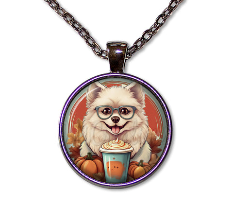 Autumn Pomeranian Dog with Pumpkin Latte