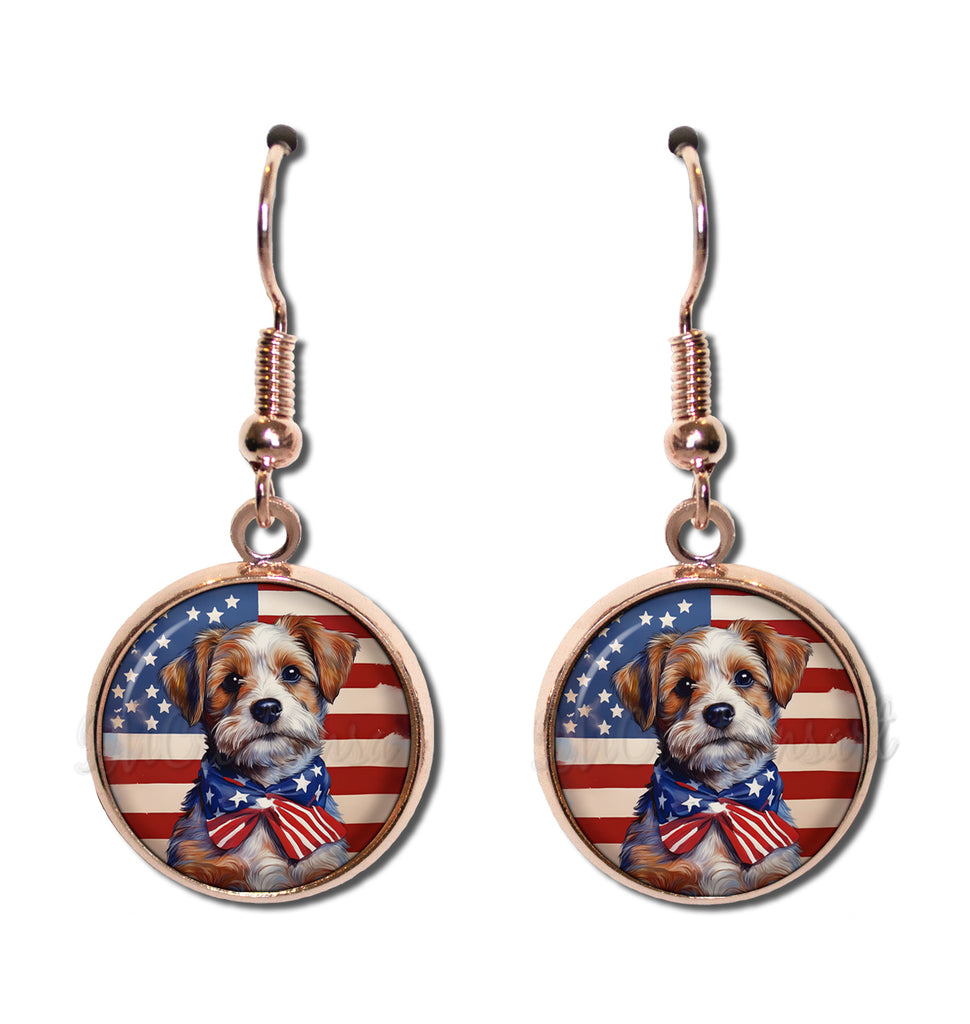 Patriotic Adorable Terrier Dog American Flag