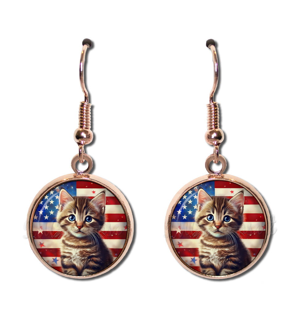 Patriotic Sweet Tabby Kitten American Flag