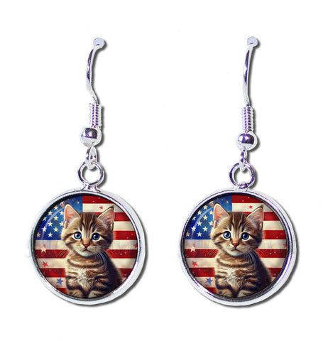 Patriotic Sweet Tabby Kitten American Flag