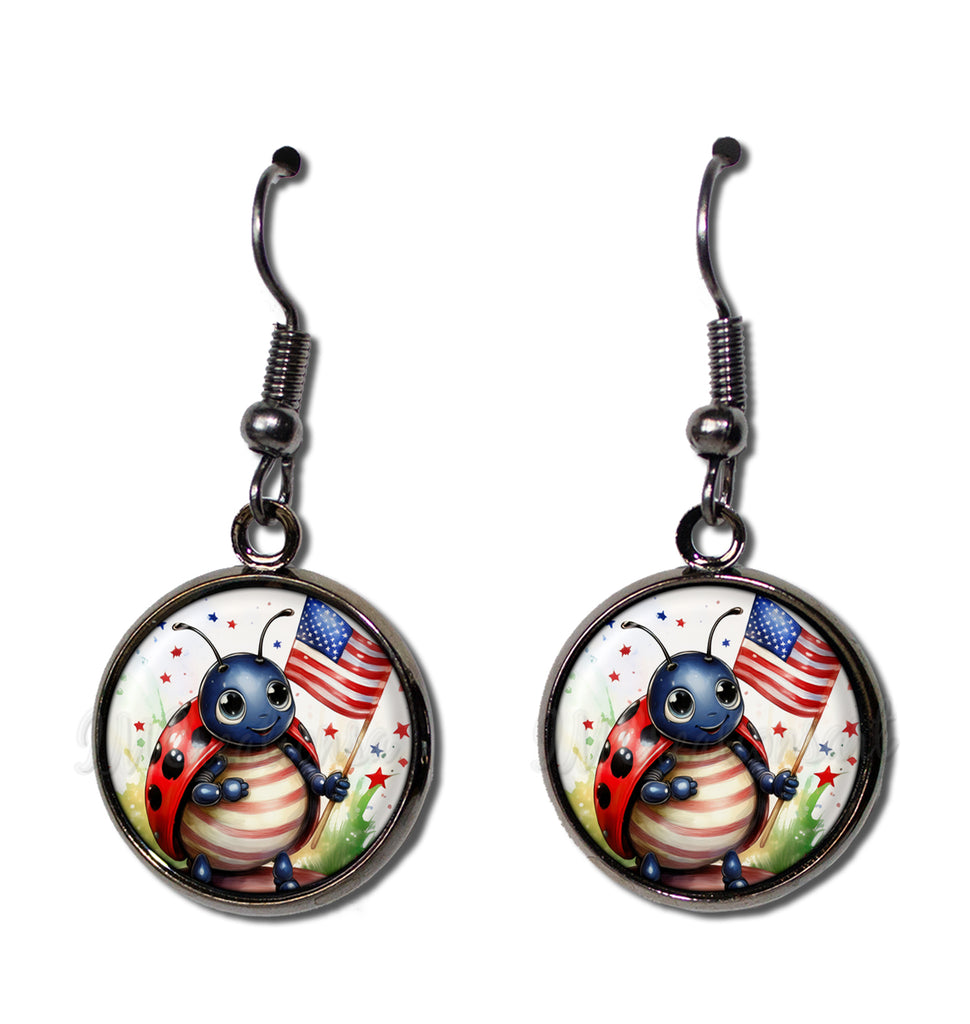 Patriotic Ladybug American Flag [earrings]