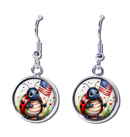 Patriotic Ladybug American Flag [earrings]
