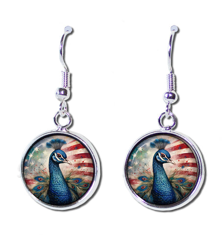 Patriotic Pretty Peacock Bird American Flag