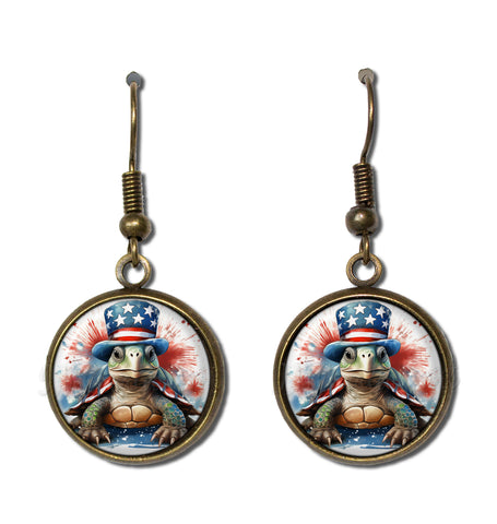 Patriotic Turtle American Flag Hat [earrings]