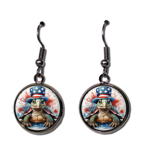 Patriotic Turtle American Flag Hat [earrings]