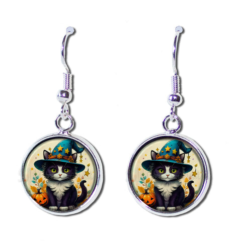 Halloween Tuxedo Kitten Wizard Hat [earrings]