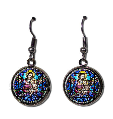 Faux Stained Glass Mary and Jesus [earrings]