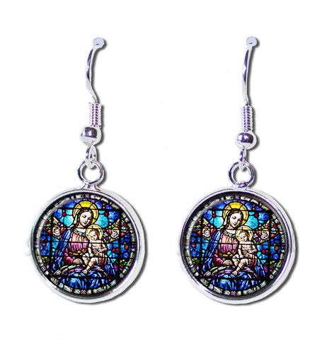 Faux Stained Glass Mary and Jesus [earrings]