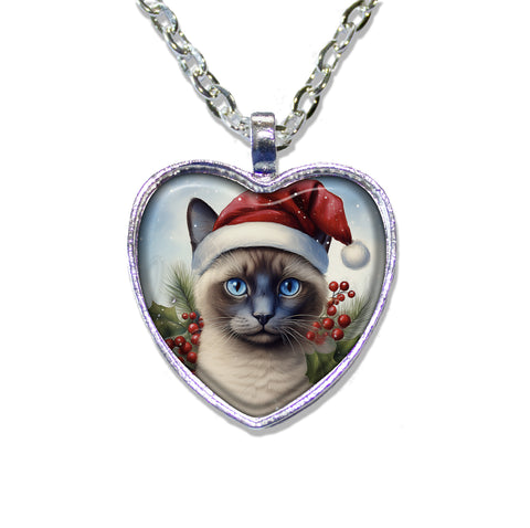 Cute Siamese Cat with Santa Hat