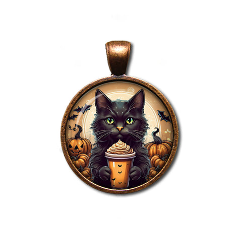 Cute Black Kittten with Pumpkin Latte