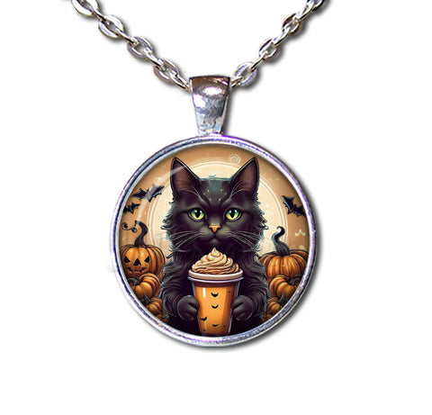Cute Black Kittten with Pumpkin Latte
