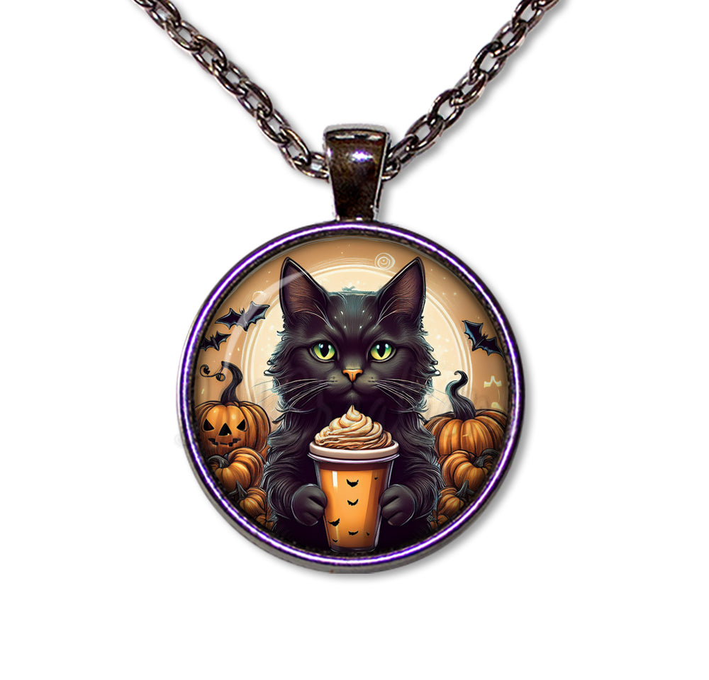 Cute Black Kittten with Pumpkin Latte