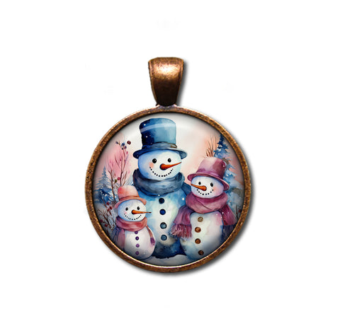 Pretty Snowman Family Blue and Pinks