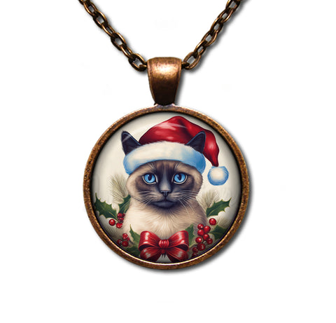 Christmas Siamese Cat with Santa Hat