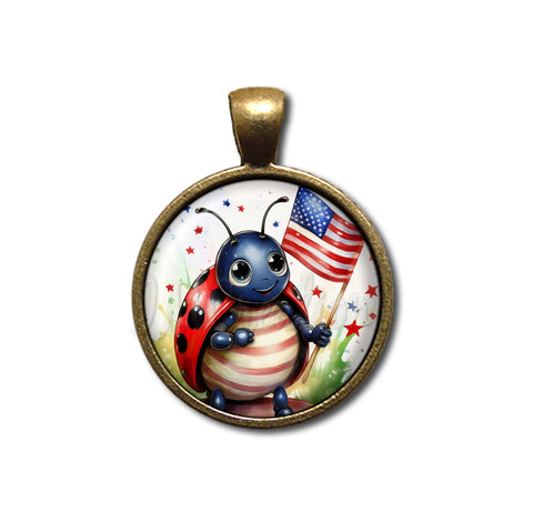 Patriotic Ladybug Holding Flag