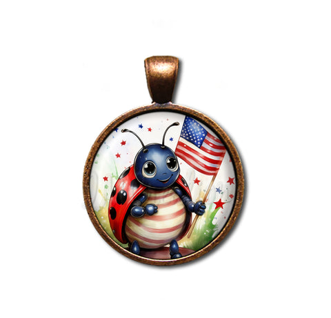 Patriotic Ladybug Holding Flag