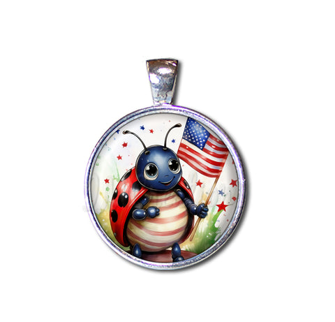 Patriotic Ladybug Holding Flag