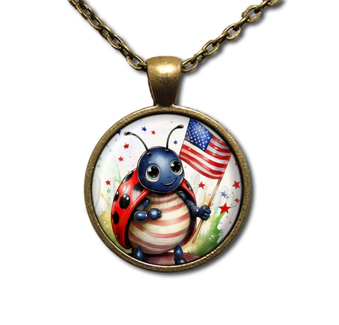 Patriotic Ladybug Holding Flag