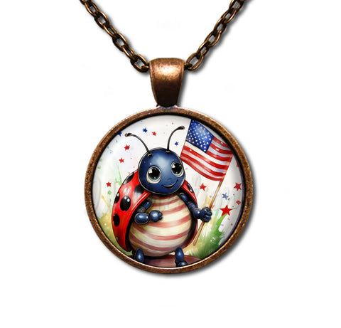 Patriotic Ladybug Holding Flag