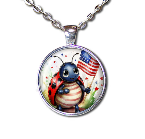 Patriotic Ladybug Holding Flag