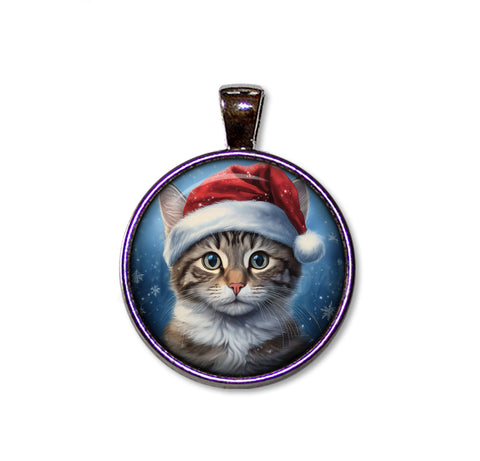 Christmas Tabby Cat with Santa Hat