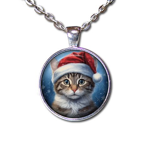 Christmas Tabby Cat with Santa Hat