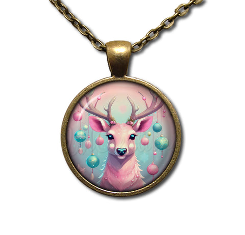 Retro Pink Reindeer with Ornaments